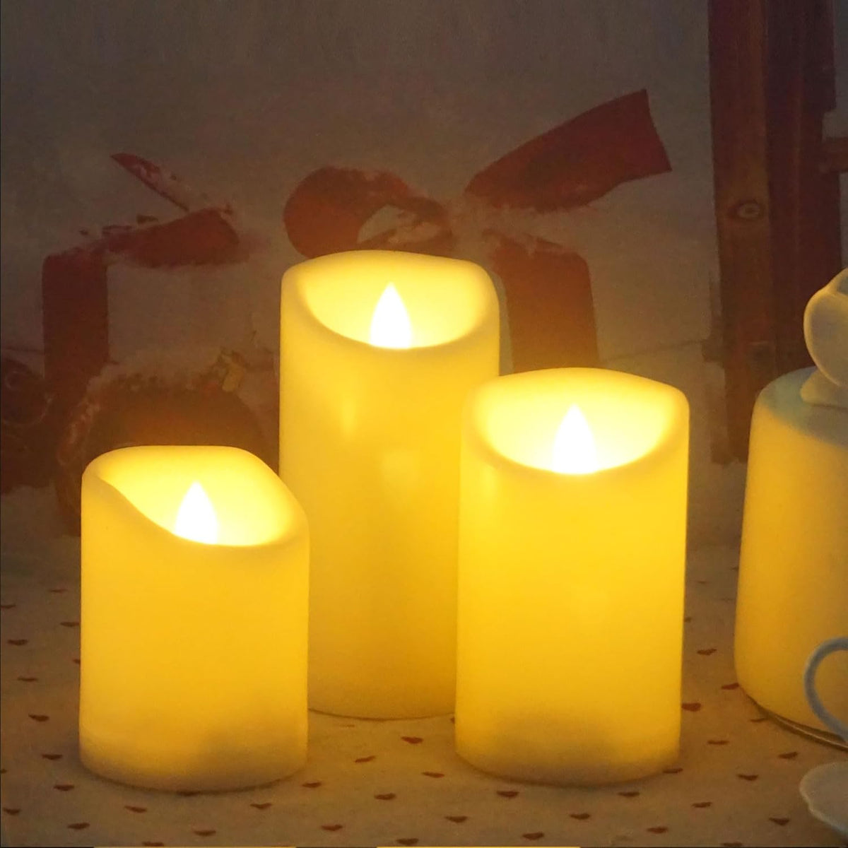 CANDLE CHOICE Waterproof Outdoor Battery Operated Flameless Candles with Auto Timer Flickering Plastic Resin Electric LED Pillar Lights for Lantern Patio Garden Wedding Party Decorations Pack of 4