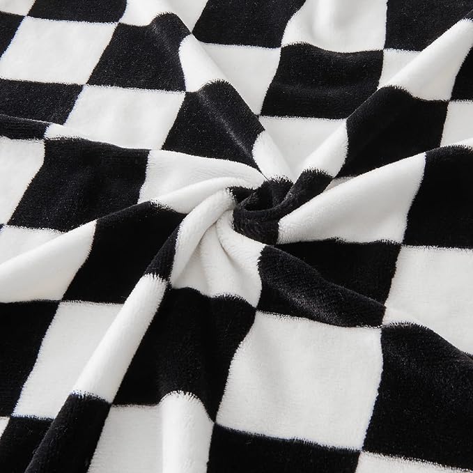 SOCHOW Checkered Flannel Throw Blanket, Soft Cozy Checkerboard Grid Pattern Fleece Blanket for Couch Bed Sofa, Black 60 x 80 Inches