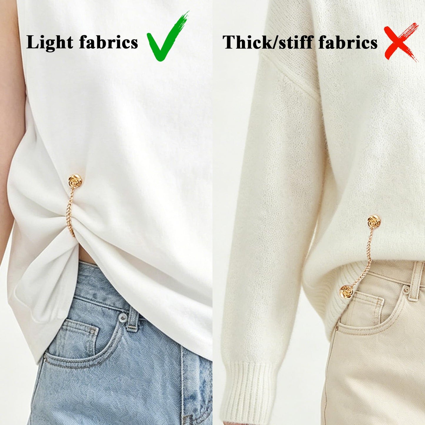 VYNFLICK Magnetic Clothing Clips: 12 Pcs Multi-Function Magnetic Shirt Clips with Chain for Women Clothes Sleeves Pants Hijabs Hats Scarfs