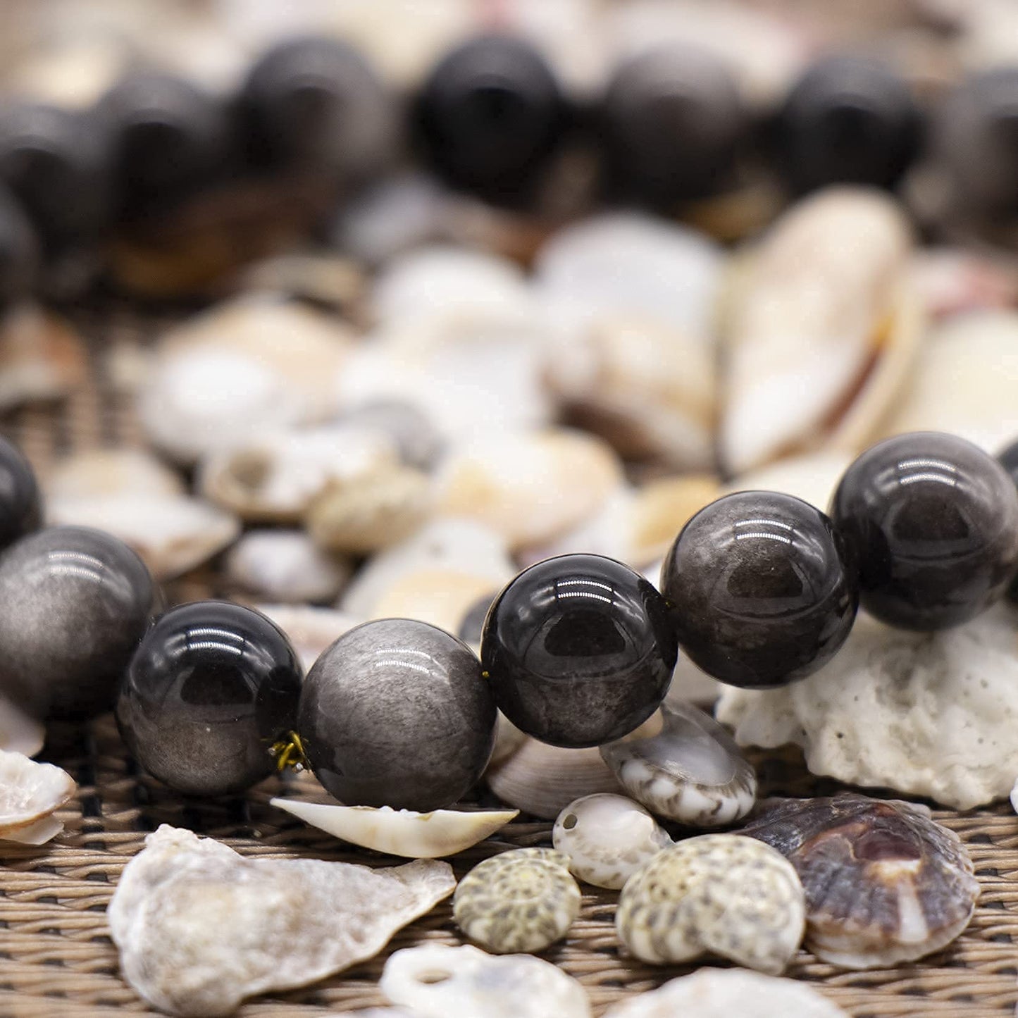 DAZCOLO 8mm Natural Gemstone Stretch Bracelet, Handmade Unisex Crystal Bracelets for Meditation, Yoga, Spiritual Healing & Positive Energy (Silvery Obsidian)
