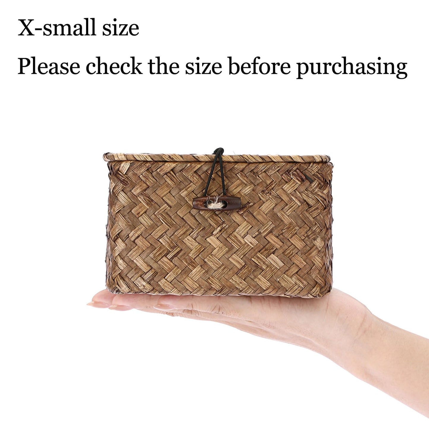 Hipiwe Seagrass Basket with Lid Wicker Storage Basket Square Handwoven Decorative Baskets Box for Shelf Multipurpose Household Baskets Home Decor,X-small