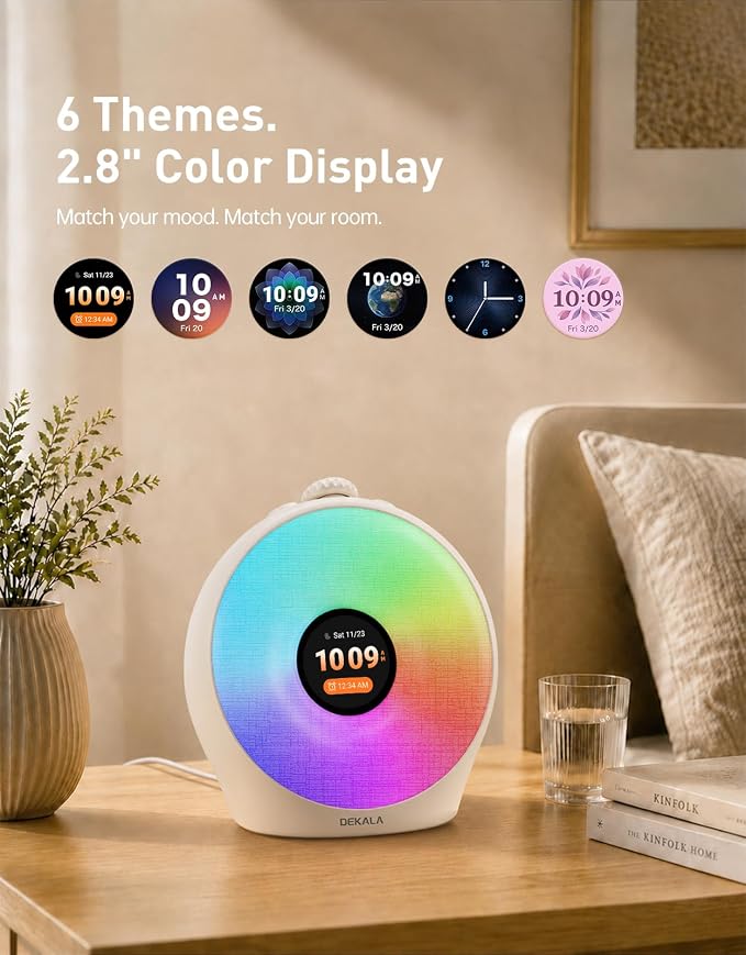 Dekala Sunrise Alarm Clock for Heavy Sleepers with Pulse Wake, Sunset Sound Machine with Breathing Ambient Light, Loud Alarm for Bedrooms, Wake Up Light, Digital Color Display & 7 Themes, No App