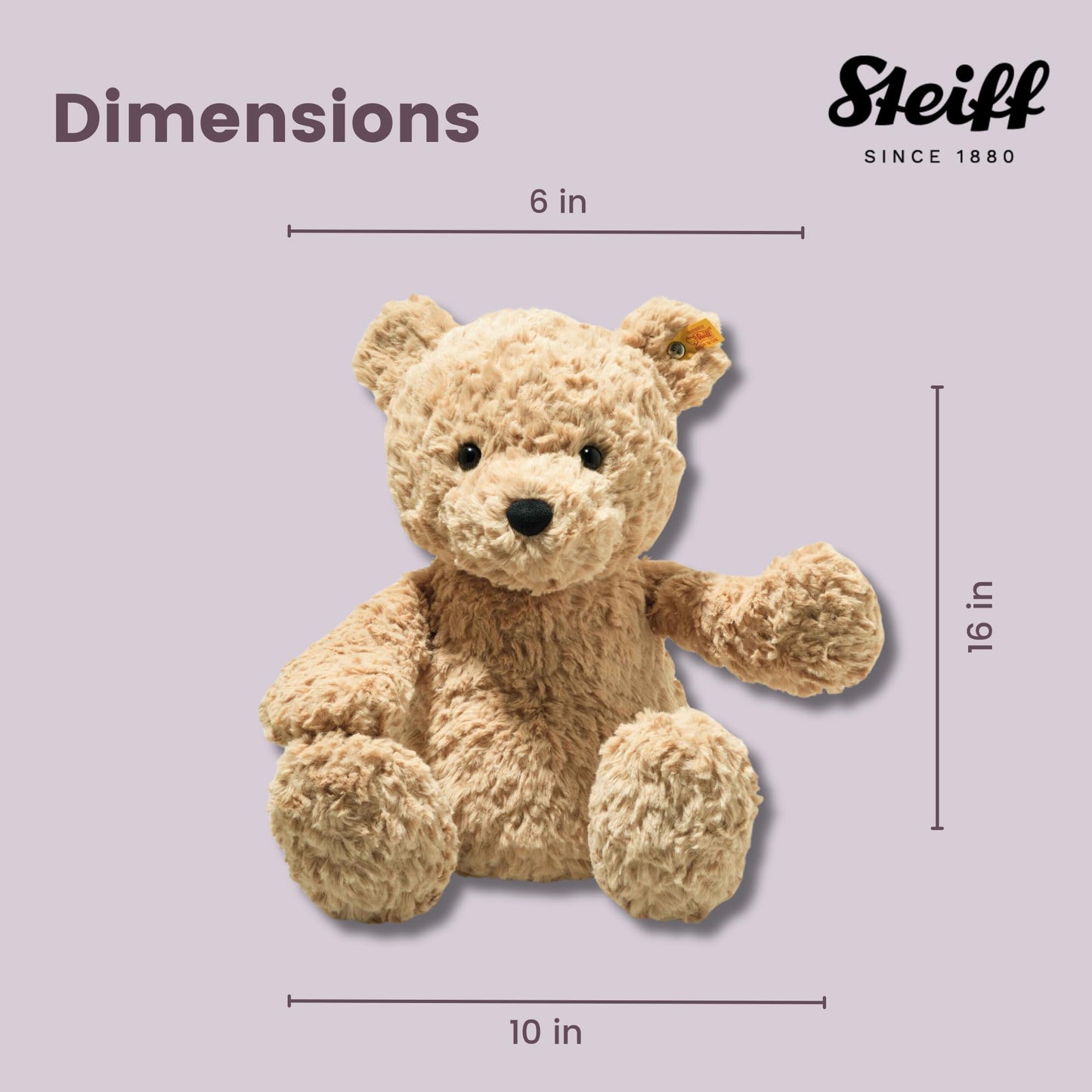 Steiff Jimmy Teddy Bear – Soft Cuddly Friends, Premium Plush Stuffed Animal Toy for Kids (Light Brown, 16")