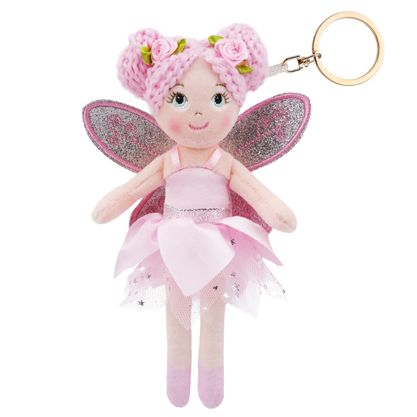 June Garden 7" Enchanted Garden Fairy Doll Elara - Plush Soft Keychain - Bag Charm Gift for Girls - Pink