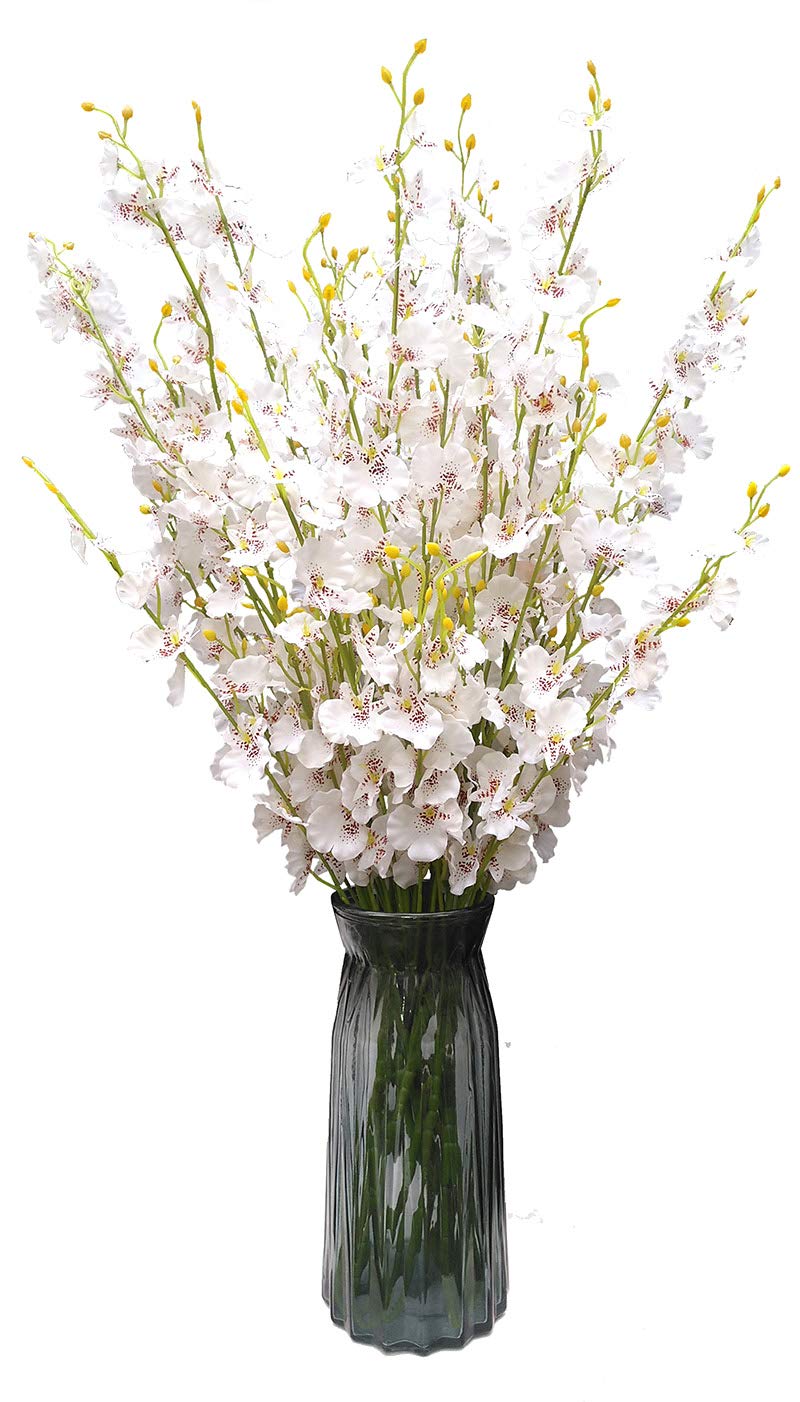 OMUYGDD White Silk Flowers in Bulk Wholesale Artificial Orchids, 12 Pcs (Each 38.5”), for Wedding Festive Party Home Office Decoration, No Include Vase