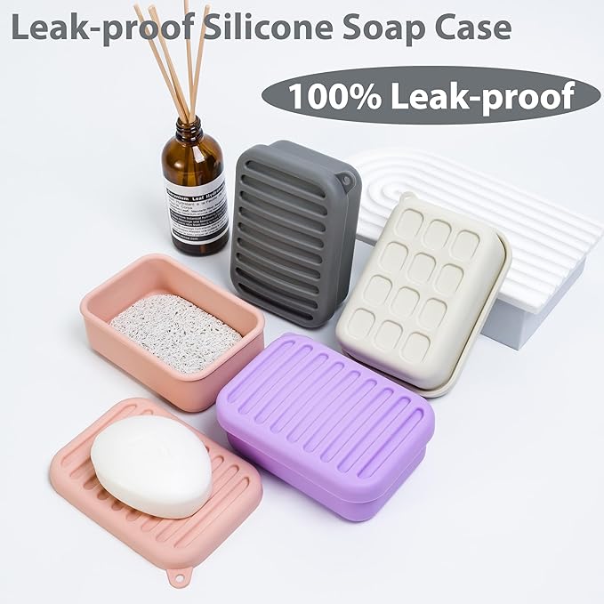 Portable Leakproof Travel Soap Case, Silicone Travel Soap Case, Compact Soap Holder with Drainage Layer, Travel Soap Holder for Camping, Gym, Outdoor (Rice-White)