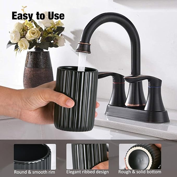 Toothbrush Holders for Bathrooms, Ceramic Tooth Brush Holder Set, Ribbed Bathroom Cups Tumbler, Reusable Toothbrush Mouthwash Cup, Toothpaste Holder Toothbrush Organizer for Bathroom Counter