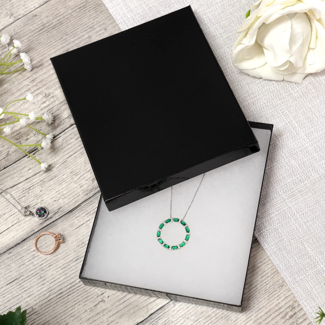 Cardboard Jewelry Boxes 10 Pack - 6"x5"x1" Bulk Cotton Filled Small Gift Boxes with Lids for Jewelry Packaging - Jewelry Gift Boxes for Shipping, Small Business, Accessories (Black)