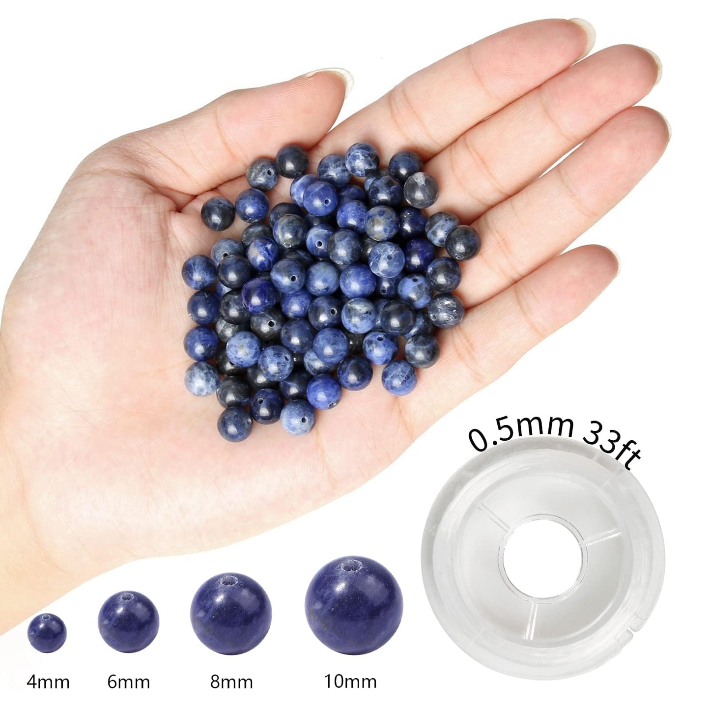 NITOPUPU 100Pcs 8mm Natural Smooth Old Sodalite Gemstone Beads Round Loose Stone Beads for Jewerly Making with Crystal Stretch Cord