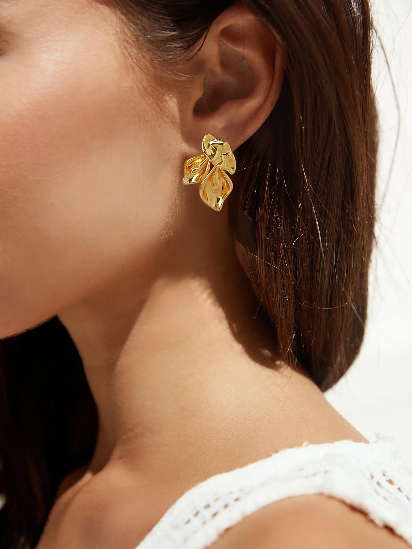 ENSKEFEN Chunky Gold Flower Statement Earrings for Women Trendy Vintage Summer Boho Bold Irregular Floral Earrings