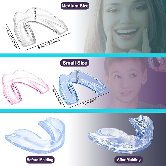 Mouth Guard for Grinding & Clenching Teeth 4 Count Total (2 Sizes) 2 pcs Blue Including Hygiene Case Nighttime Teeth Protection BPA-Free Comfortable Clench No More & Sleep Well