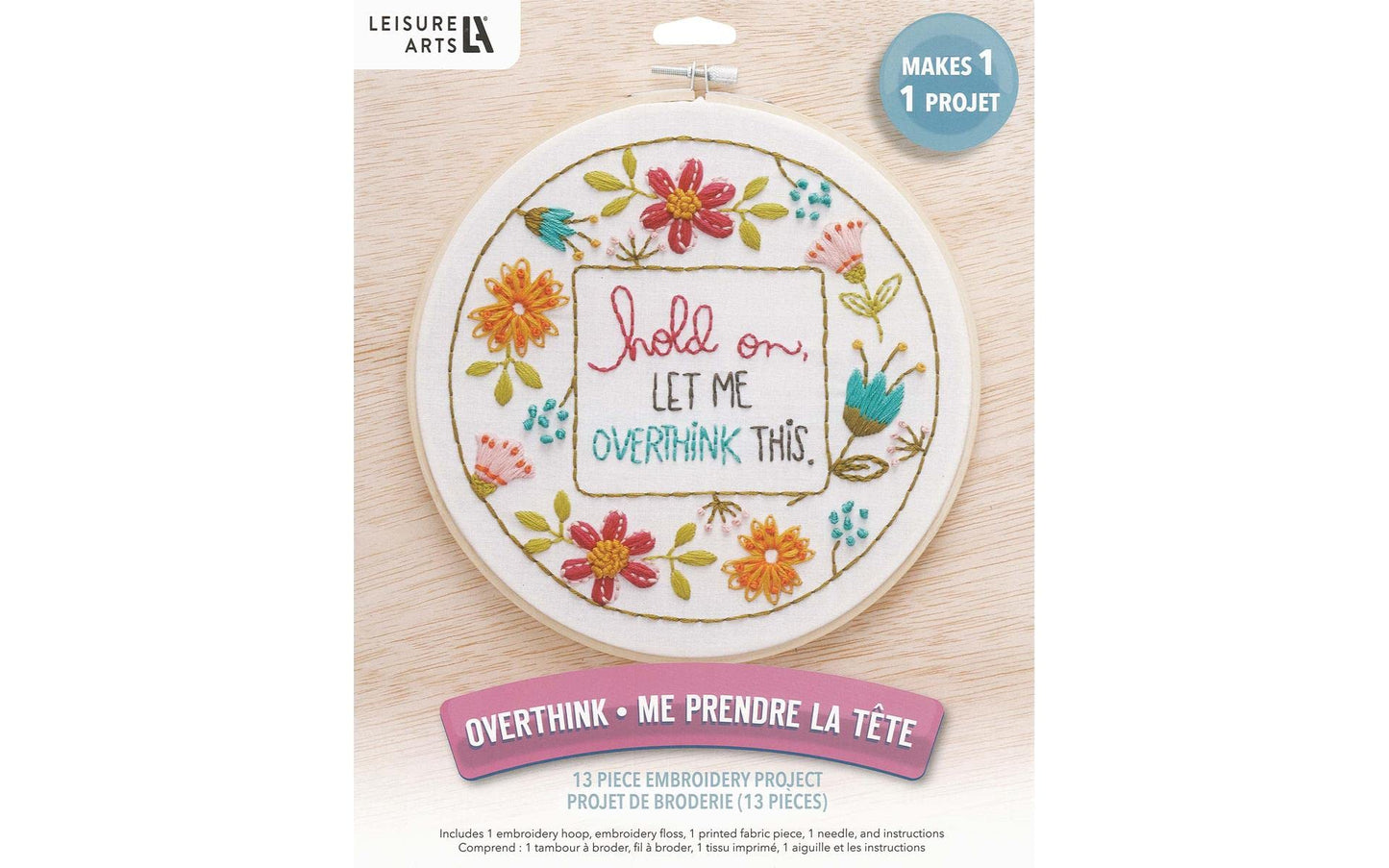 LEISURE ARTS Embroidery Kit 8" Hoop Overthink - Embroidery Kit for Beginners and Adults, Cross Stitch Kits with Patterns, DIY Starter Set for Seasonal Craft Projects
