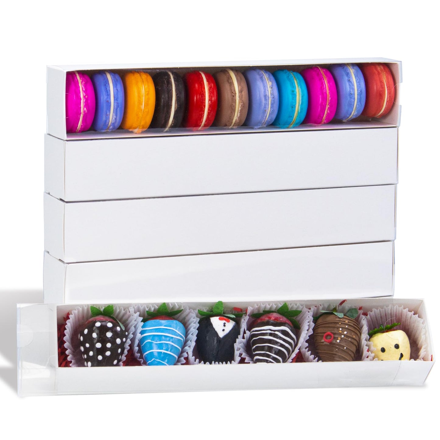 24pcs 12x2.2x2 Inch Minimalist Rectangular Bakery Boxes for Chocolate Covered Strawberries ,Macaron, Truffle,Cocoa Bombs ,Cookies,Chocolate Covered Oreos,Mini Cupcakes,Cake Balls &Party Favorite Boxes
