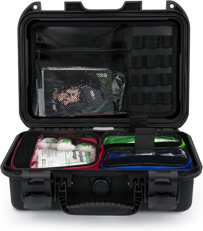 RHINO RESCUE Waterproof Marine First Aid Kit for Boat Durable First Aid Box for Crews with Emergency Medical Supplies for Travel & Fishing (Black)