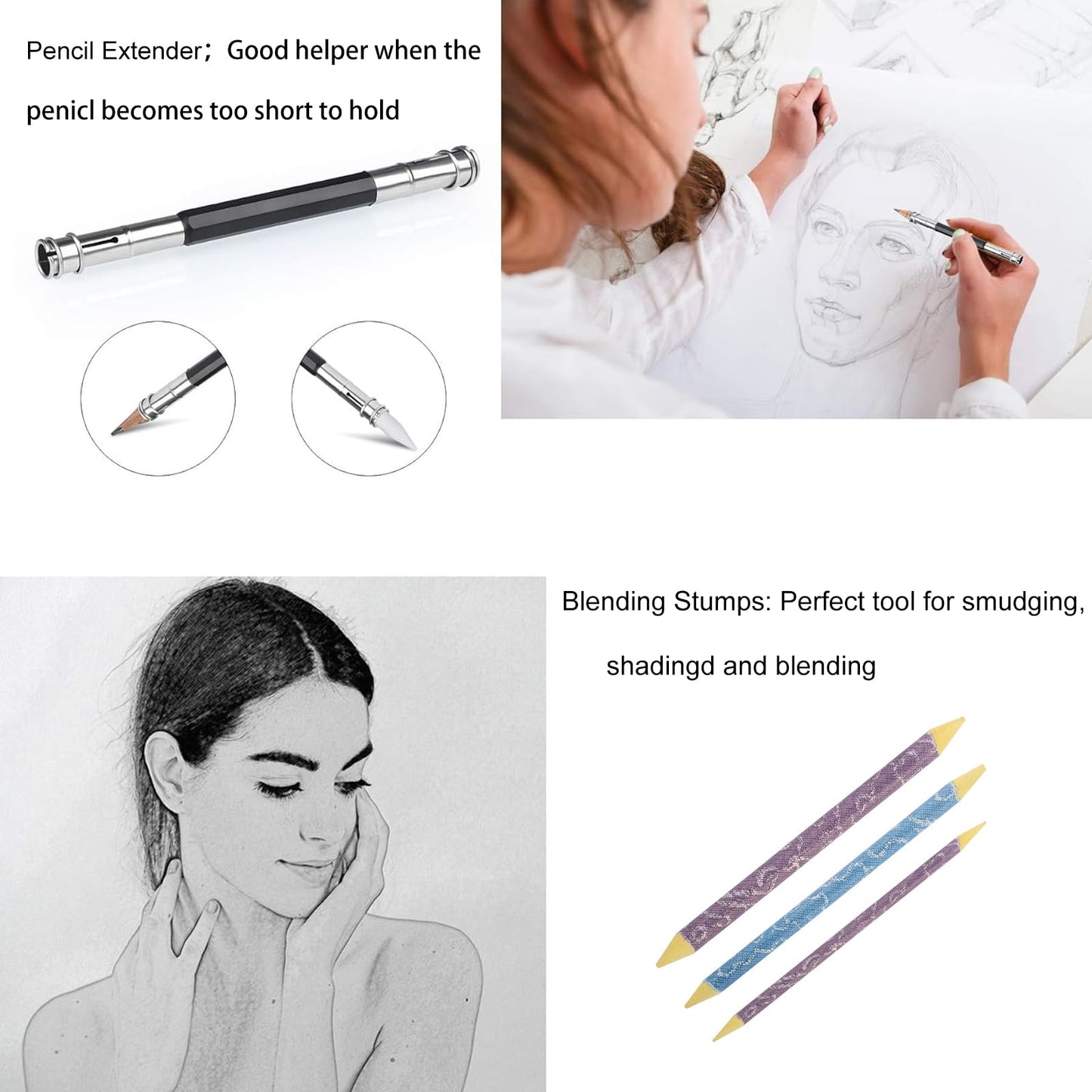 Drawing Sketching Pencil Set, 26 pcs Draw Supplies Kit, 14 Graphite (12B -6H), Charcoal Erasers Sharpener Extender, Ideal for Drawing Art, Sketching, Shading, Artist Pencils for Beginners Pro Artists