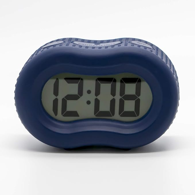 Timelink Smartlight Rubber Alarm Clock with Automatic Night Light and Large Display ?€? Easy-to-Use Digital Alarm with Snooze, Soft Rubber Case, Battery Operated, for Kids and Adults (Blue)