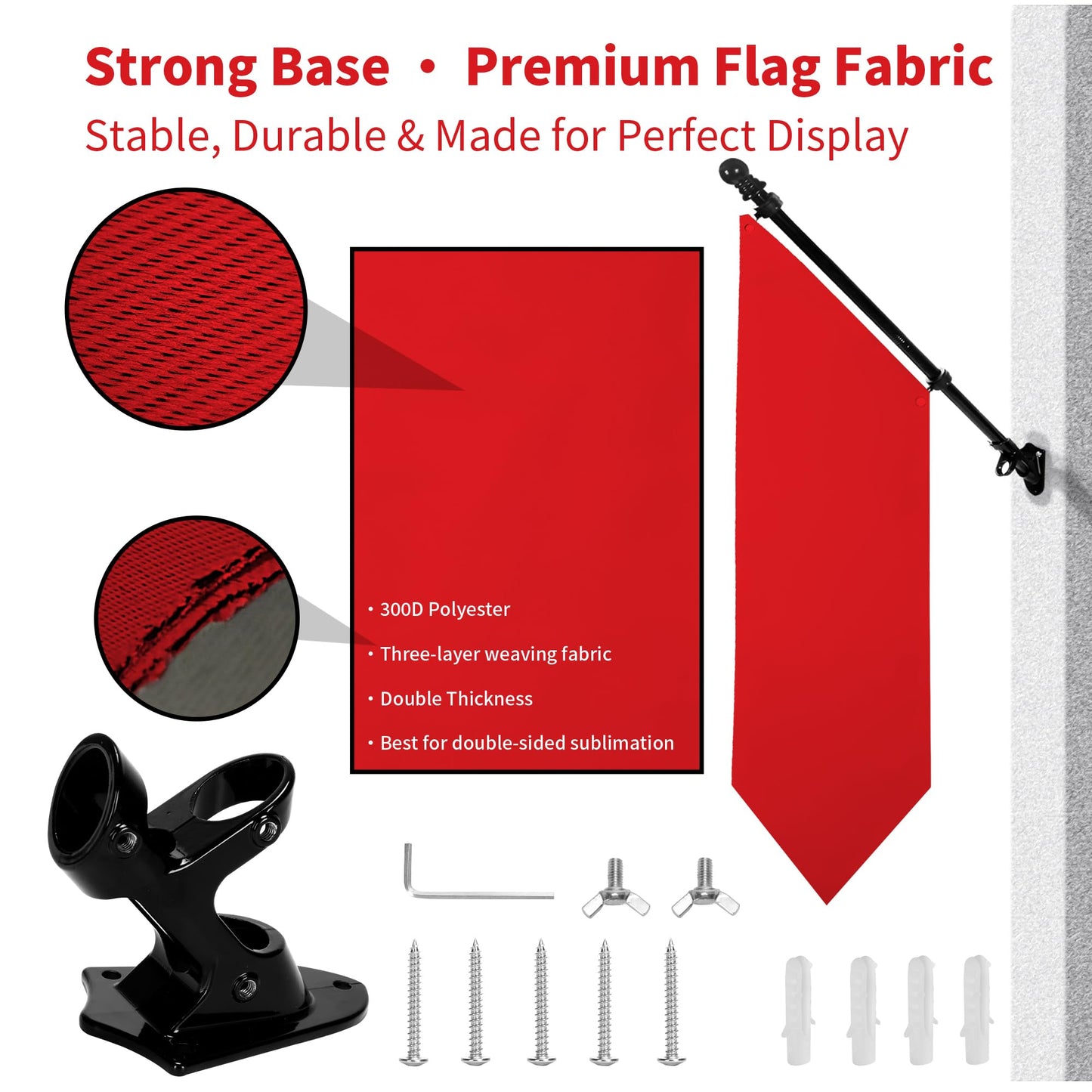 Farm Stand Blank Flag with Pole Kit, 12x42 Inch Double-Layer Heavy-Duty 300D Polyester Banner, DIY Custom Sublimation Vinyl Flag for Garden, Yard, Events, or Outdoor Commercial Display (Red)