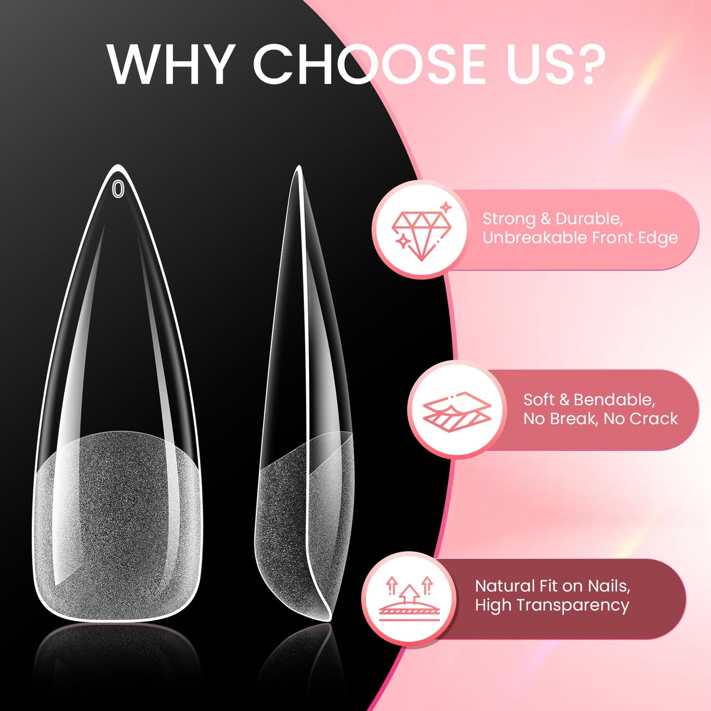 Clear Stiletto Nail Tips Long, MORGLES 480PCS Acrylic Nail Tips Full Cover 12 Sizes (0–11) with Nail Glue, Cutter, Files & Cuticle Tools