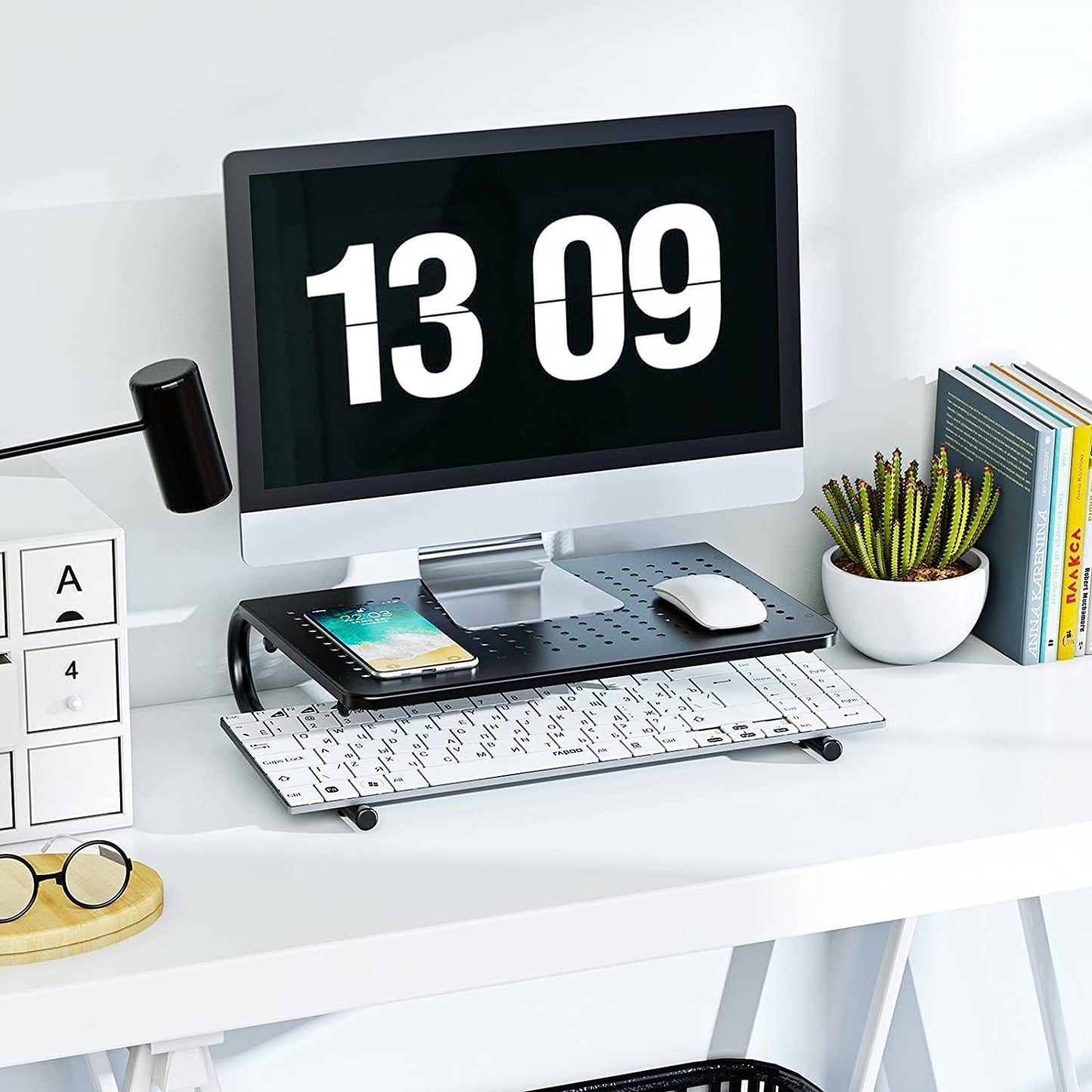 HUANUO Monitor Riser for Desk, Desk Organizer,Laptop Shelf w/Vented for Screen, Computer Stand for PC, Printer, for Home & Office