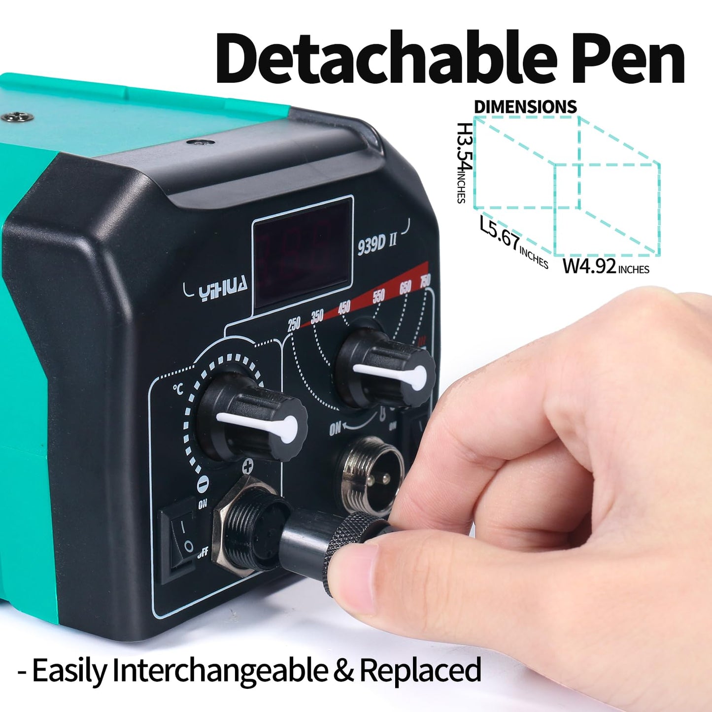 YIHUA 939D-II Pyrography Pen Wood Burning Kit Station 2-in-1 Solid-Point 200~480°C (with Temp Display)/Wire-Nib 250~750°C with 20 Nibs, Solid Points, 1 Stable Pen Holder, 2 Scrap Wood (Green)