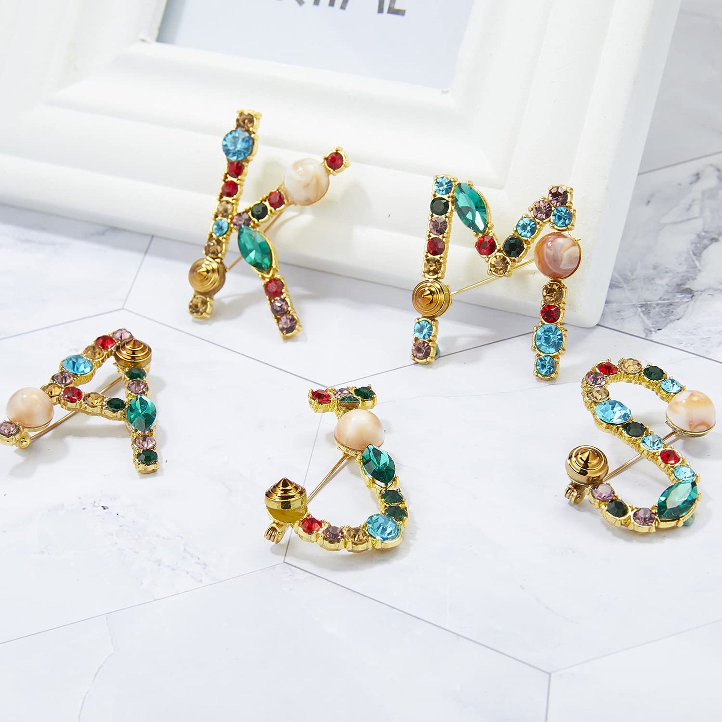 RINHOO Crystal Pearl Initial Brooch Gold Plated Enamel Colorful Letter Alphabet Breastpin Pin Jewelry for GIFTS (Gold X)