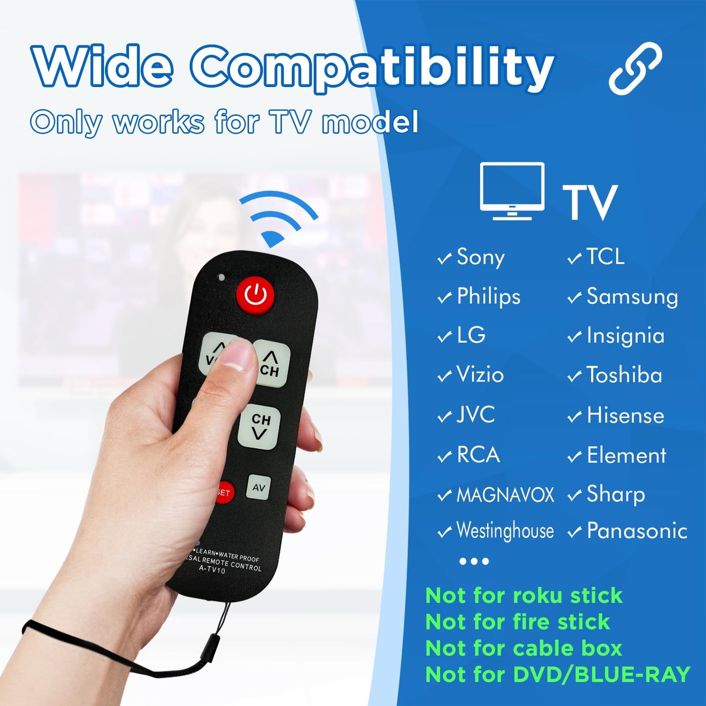 Universal Big Button TV Remote for Seniors, Elderly - Simple Remote - Easy to Use and Set Up with Auto Search & Learning Functions for Major TV Brands, Dementia Friendly Gifts