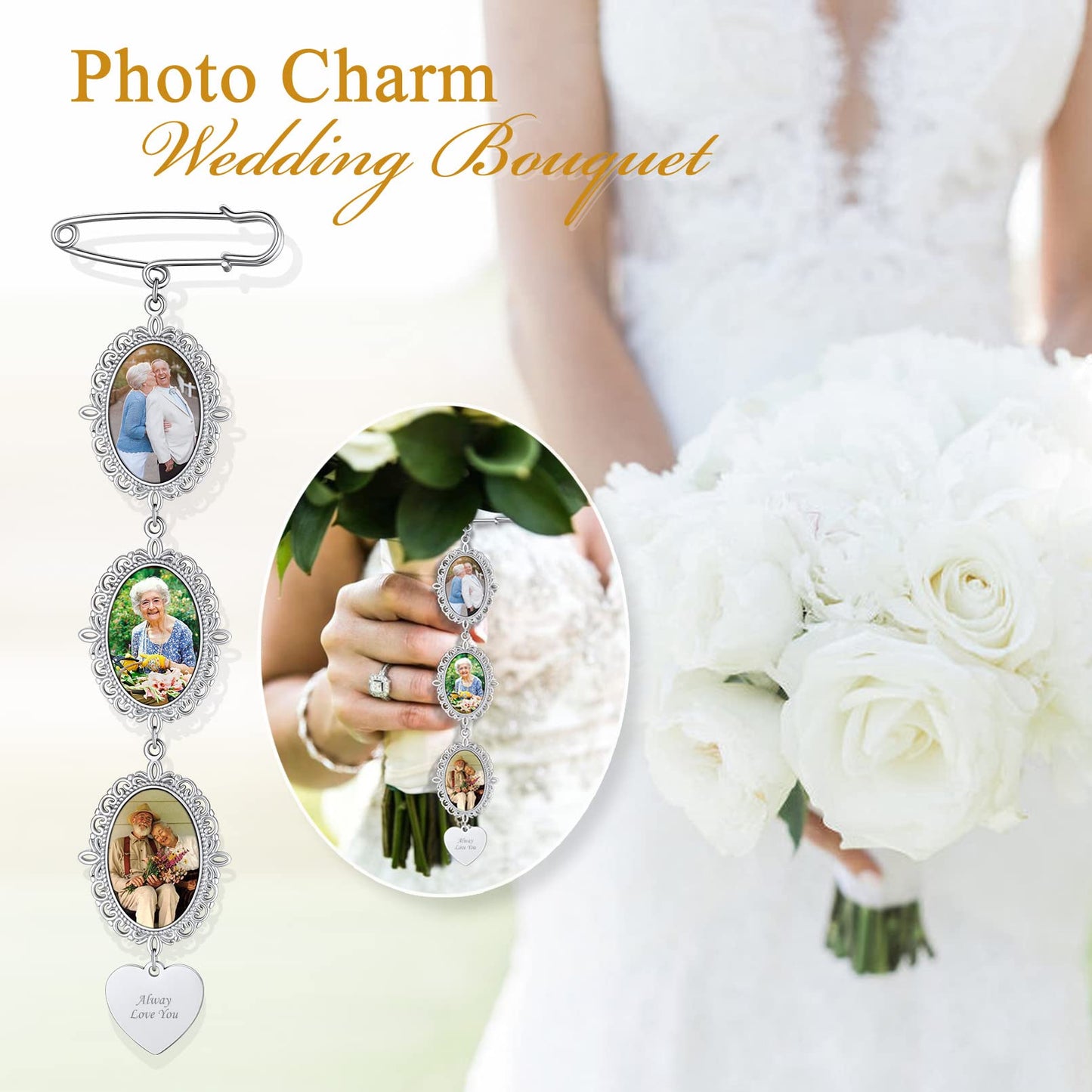 Custom4U Wedding Bouquet Charms with Picture Custom Memorial Photo Pins