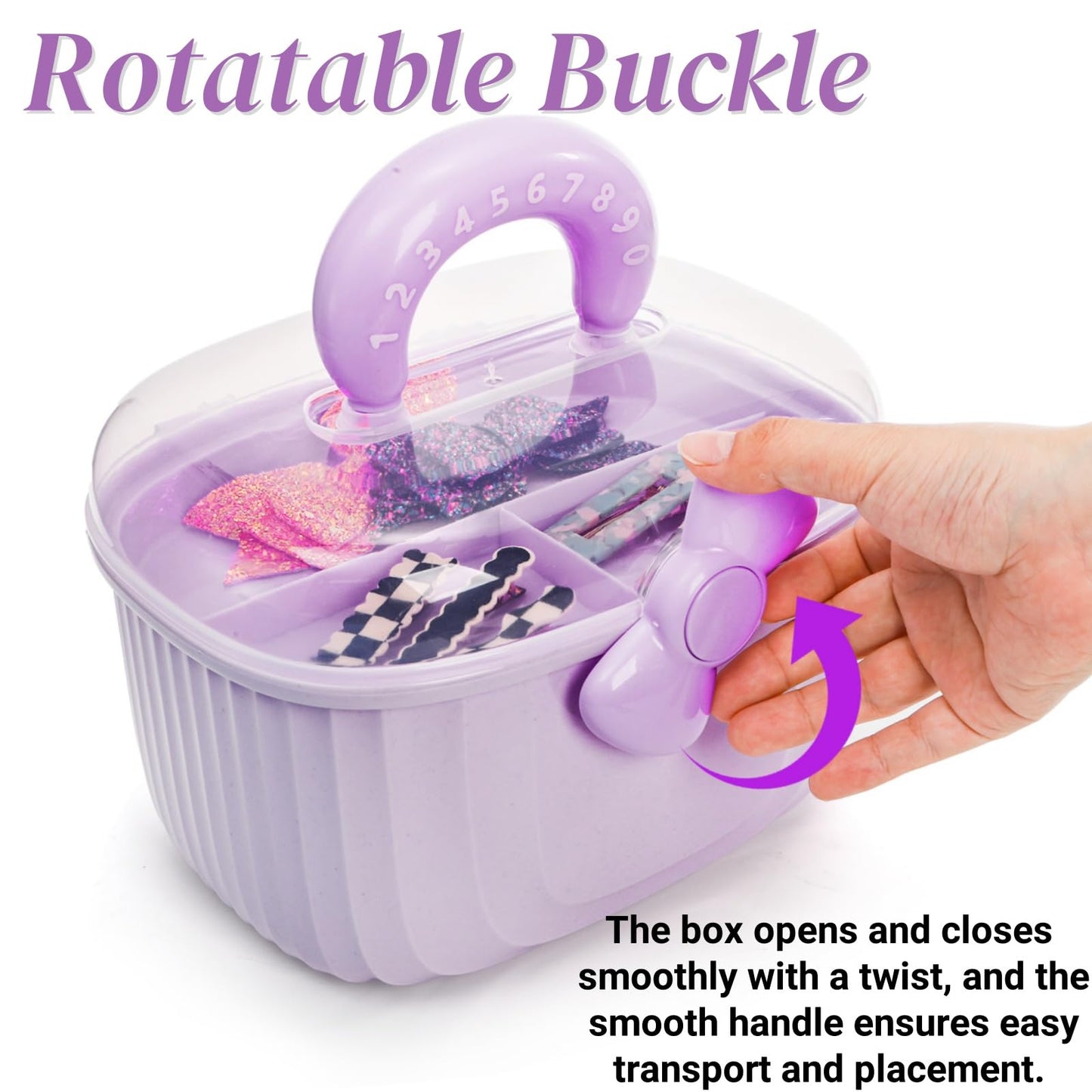 Noamus 10" Multipurpose Storage Box with Removable Tray, 2 Layer Cute Hair Accessories Organizer, Clear Plastic Folding Craft Case for Headbands, Sewing, Clips Ties Supplies, Purple