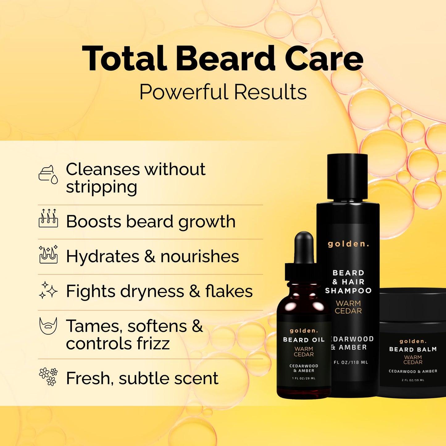 Golden Grooming Co. Everyday Beard Bundle – Complete Beard Care Set | Includes Beard Oil, Balm & Shampoo (Regular, Warm Cedar)
