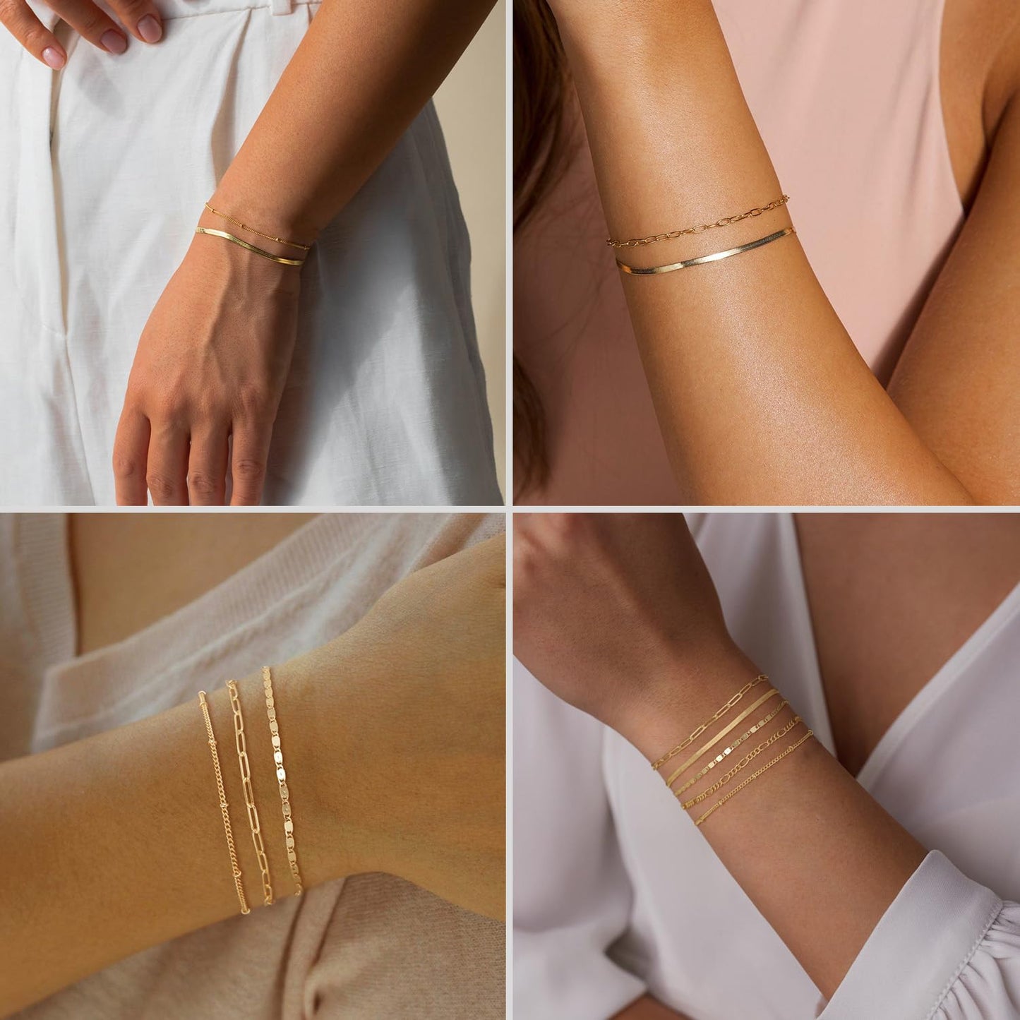 DEARMAY 14K Gold Plated Bracelets for Women Trendy Gold Jewelry Set for Women Cuban Link Chain Figaro Paperclip Rope Herringbone Bracelet Pack Gifts