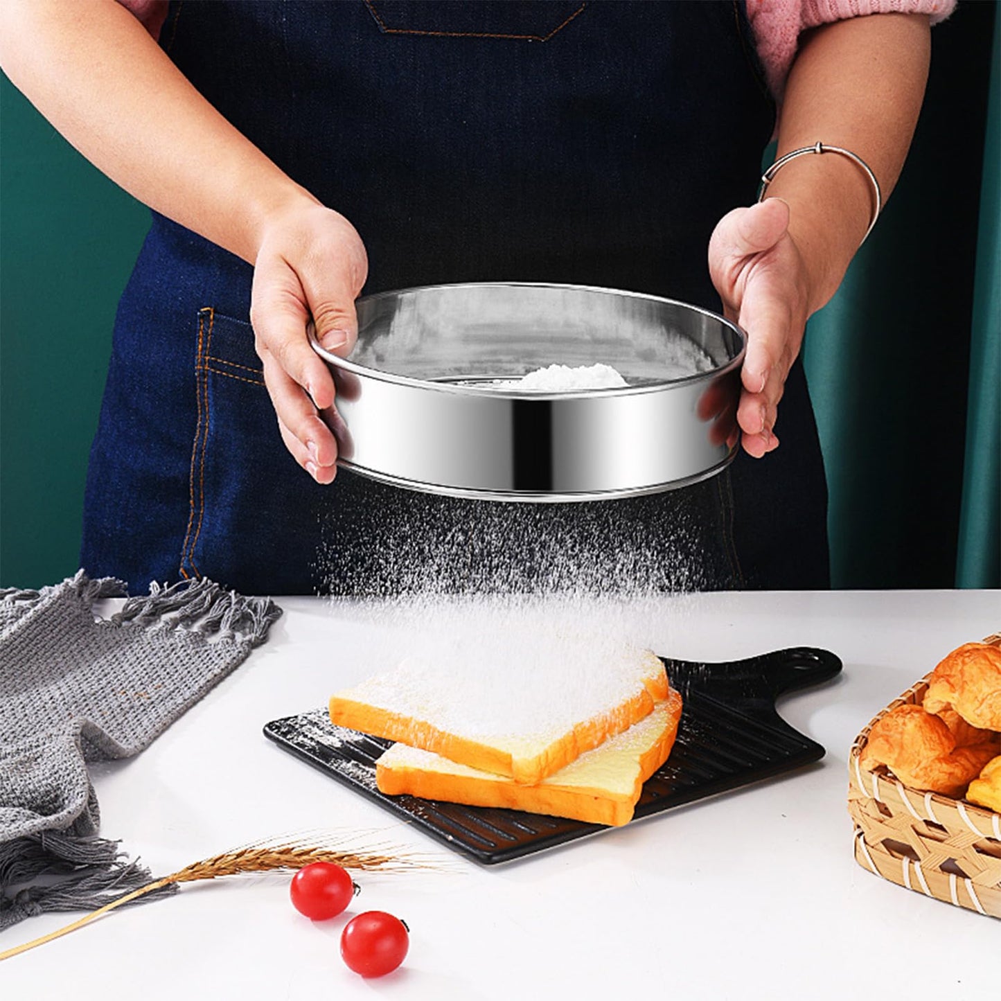 2 Pack Flour Sifter,Stainless Steel Fine Mesh Strainers Flour Sieve,8 Inch 60 Mesh and 10 Inch 40 Mesh for Baking Cake Bread (8"/60 mesh and 10"/40 mesh)