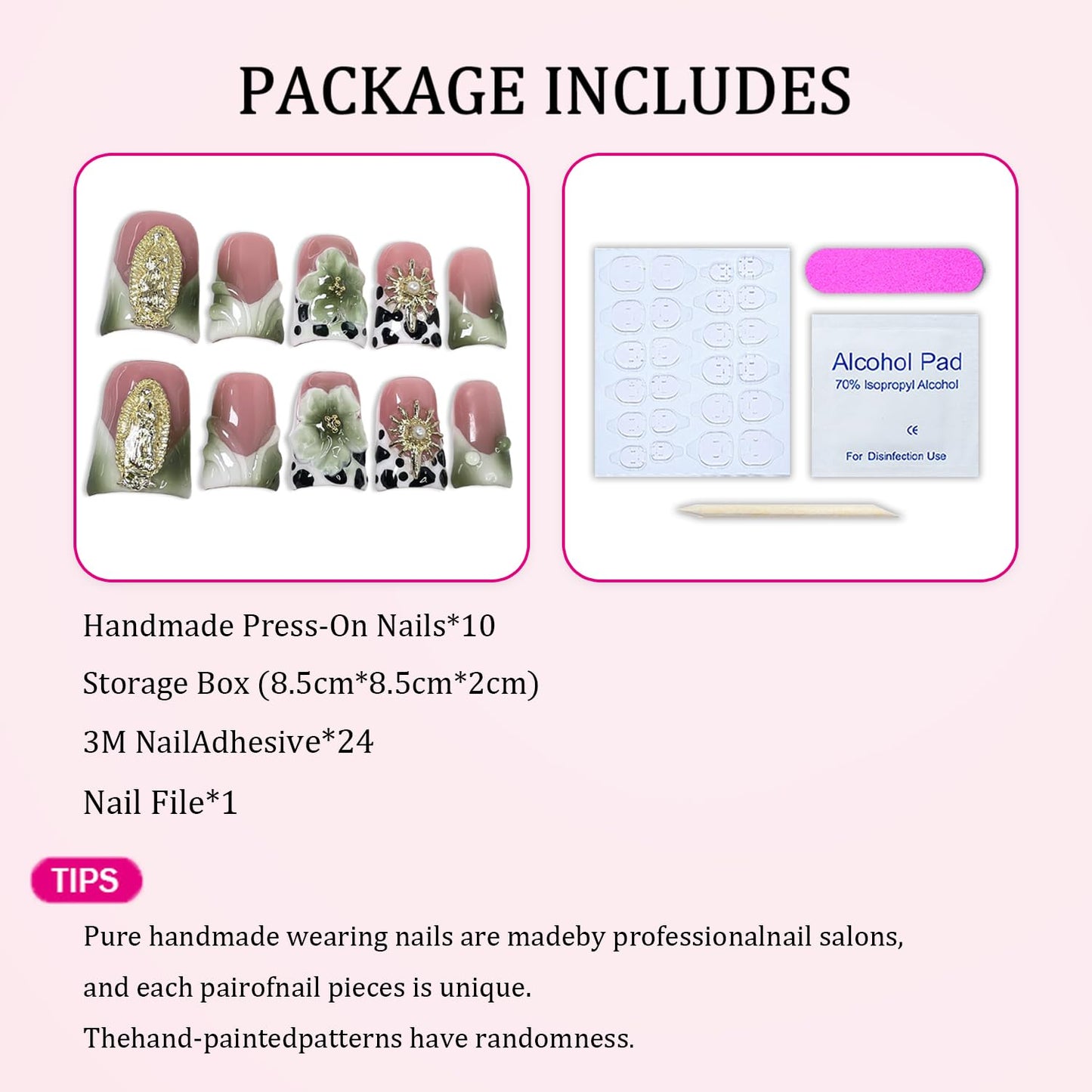 Handmade Press on Nails Short Duck Shaped Fake Nails Green White Gradient Stick on Nail Luxury 3D Flowers False Nails Designs French Tip Thick and Muti-Layer Gel Acrylic Nail for Women（S)