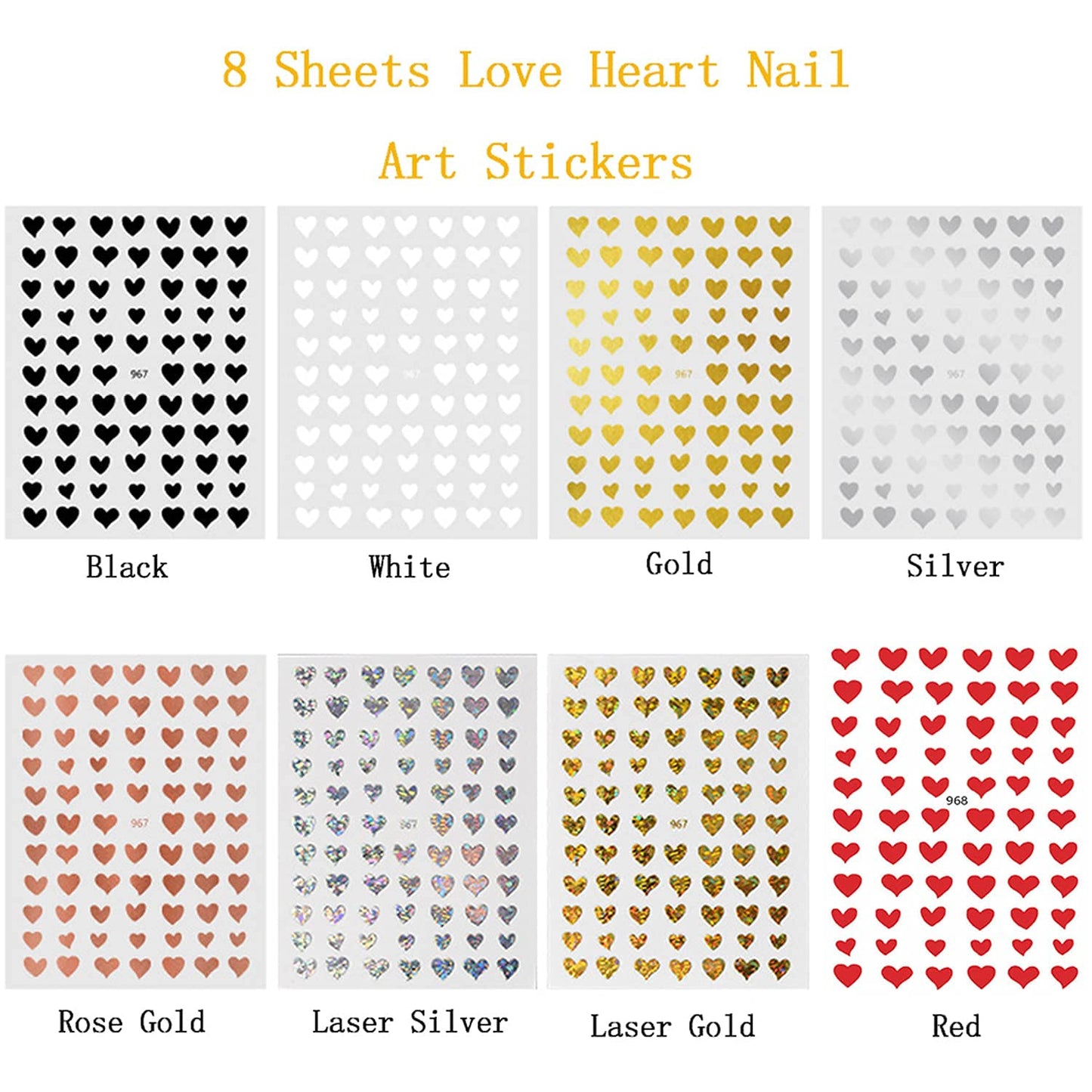 8 Sheets Heart Nail Art Stickers with 18 Sheets Colorful Nail Art Stickers