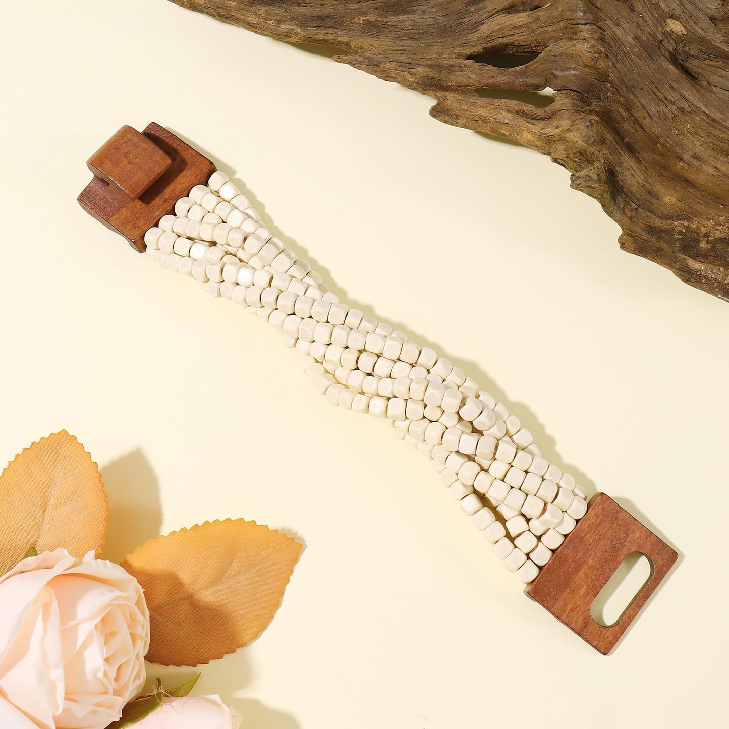 Coiris Boho Bangle Bracelets for Women Wooden Beaded Bracelets Chunky Bohemian Beach Bracelets Jewelry for Women(BR1235-White)