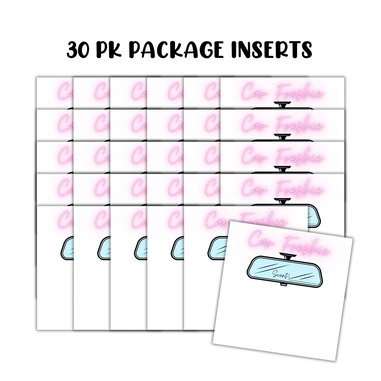 Freshie Bag Cardstock Insert 30pk 5.6x5.6” Ideal for 6” Square Holographic Bags White Minimalist Rounds Packaging with Care Instructions for Client Cards