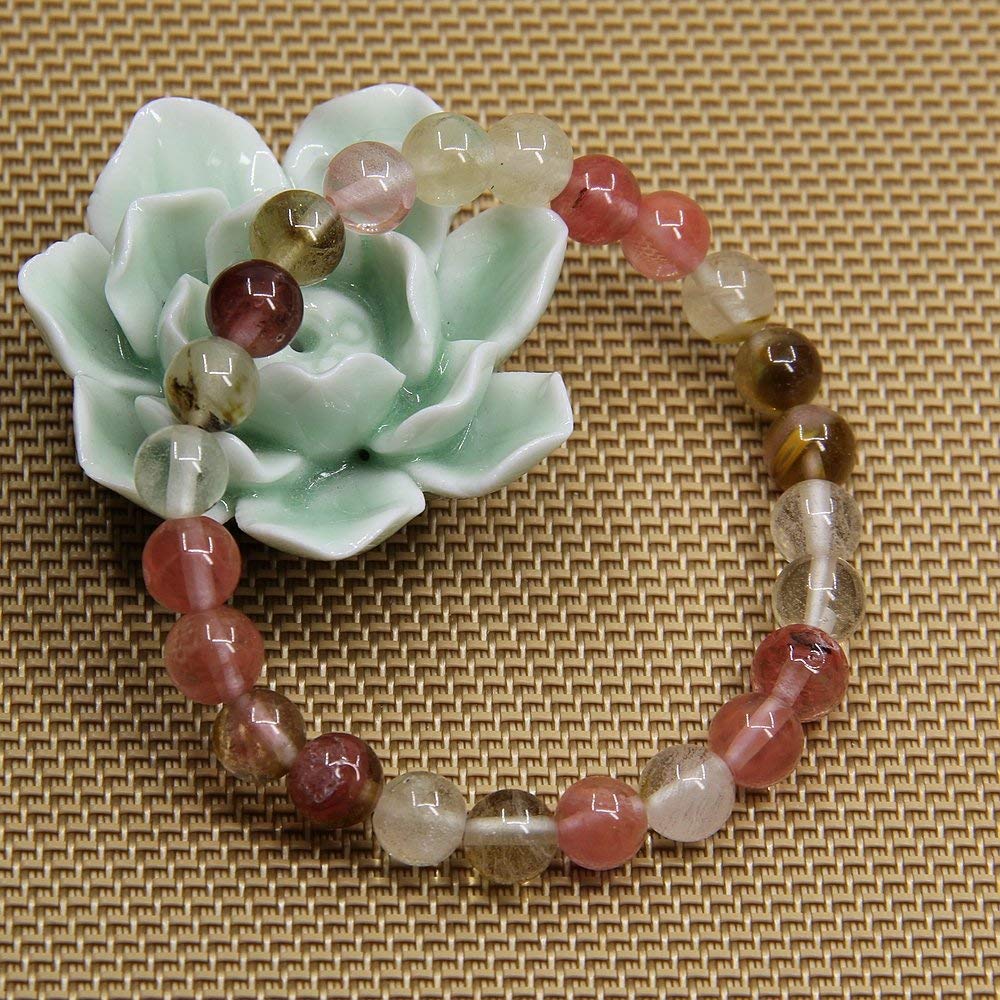 Angelstones Handmade Natural Volcano Cherry Quartz Healing Gemstone 8mm Round Beads Stretch Crystal Bracelet 7 Inch Unisex