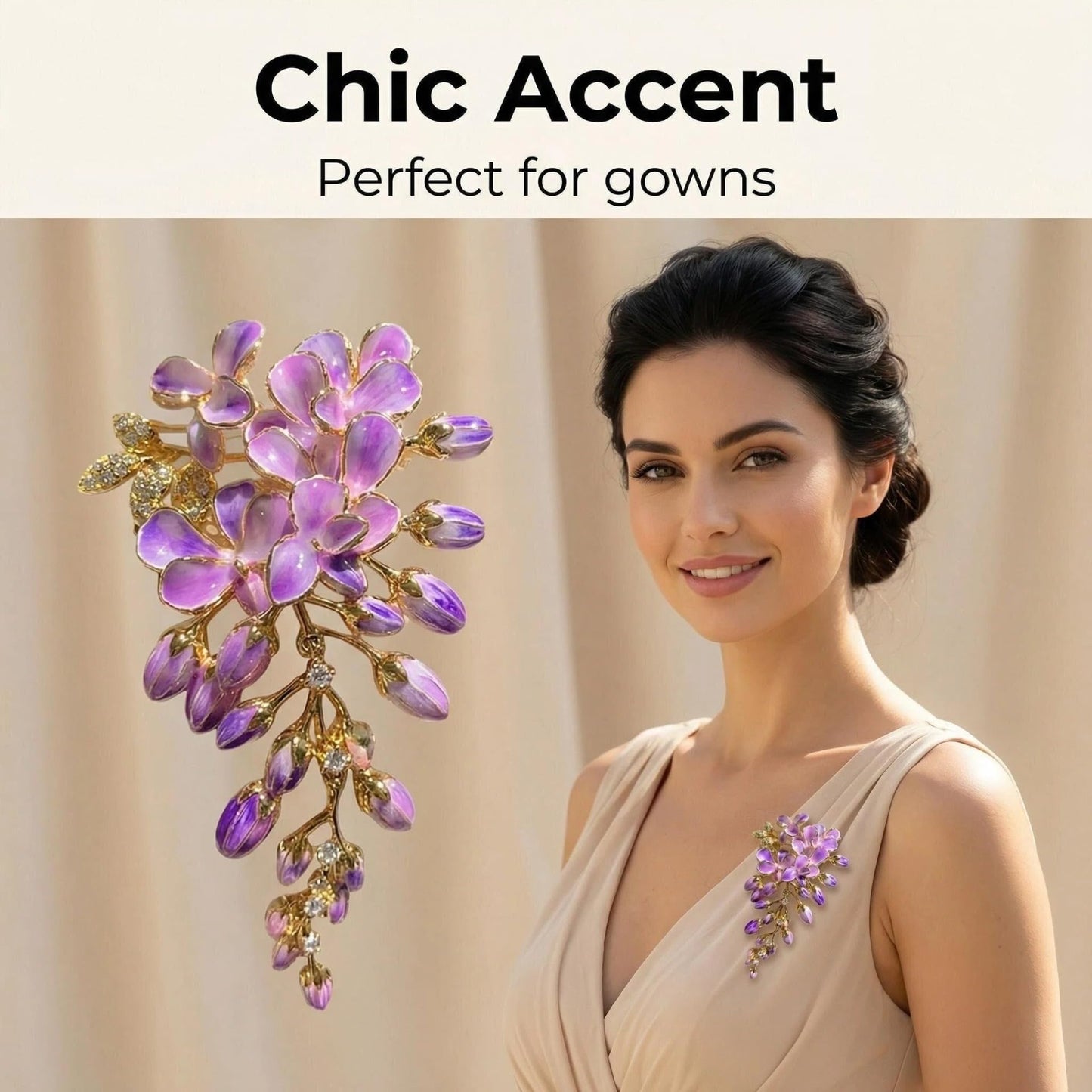 Brooch Pin - Gold Plated | Ideal Gift for Mom & Wife on Thanksgiving Day, Birthdays & Weddings (Wisteria)