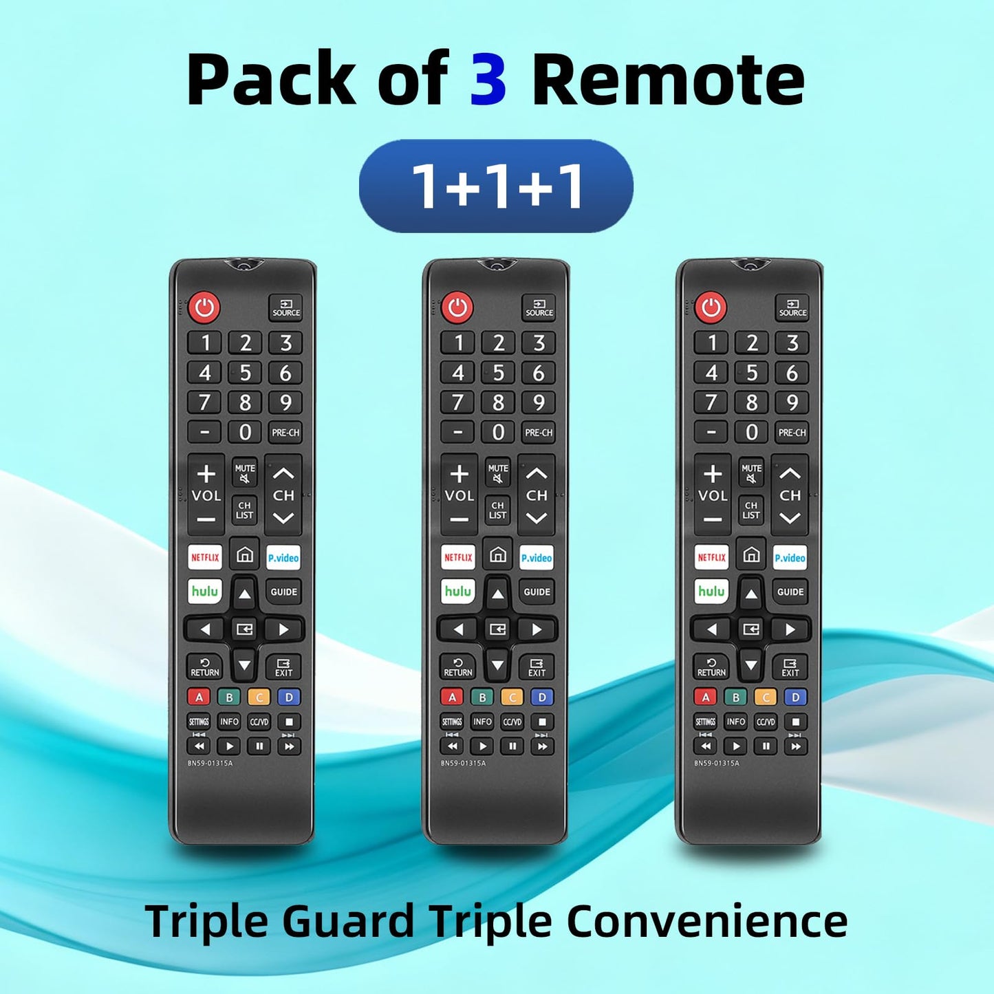 Pack of 3 Replacement for Samsung TV Remote, Universal for LED, LCD, HDTV, 3D, Series TV