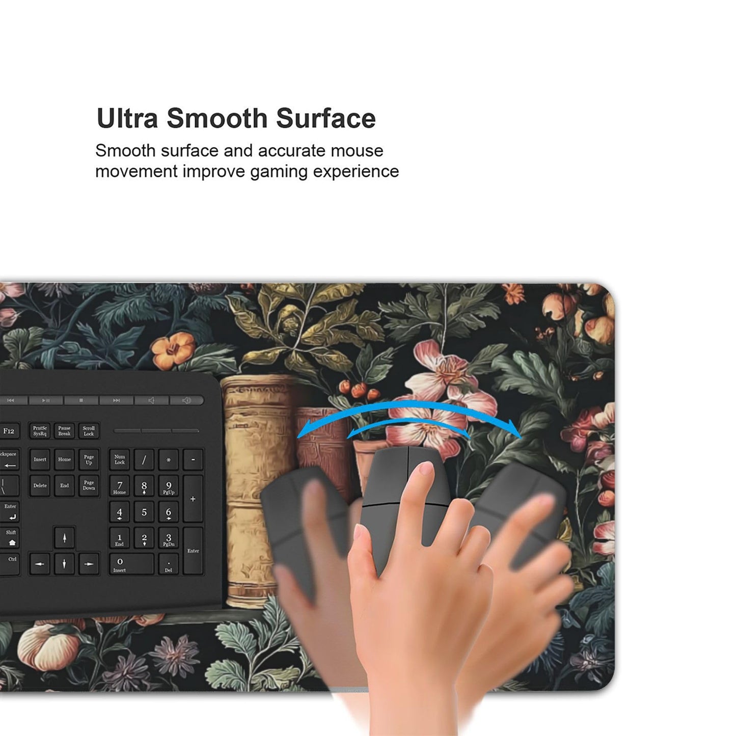 Dark Academia Desk Mat, Floral & Book Pattern XXL Mouse Pad with Anti-Slip Base & Stitched Edges, Large Desk Pad for Computer Keyboard, Office & Home Decor for Women