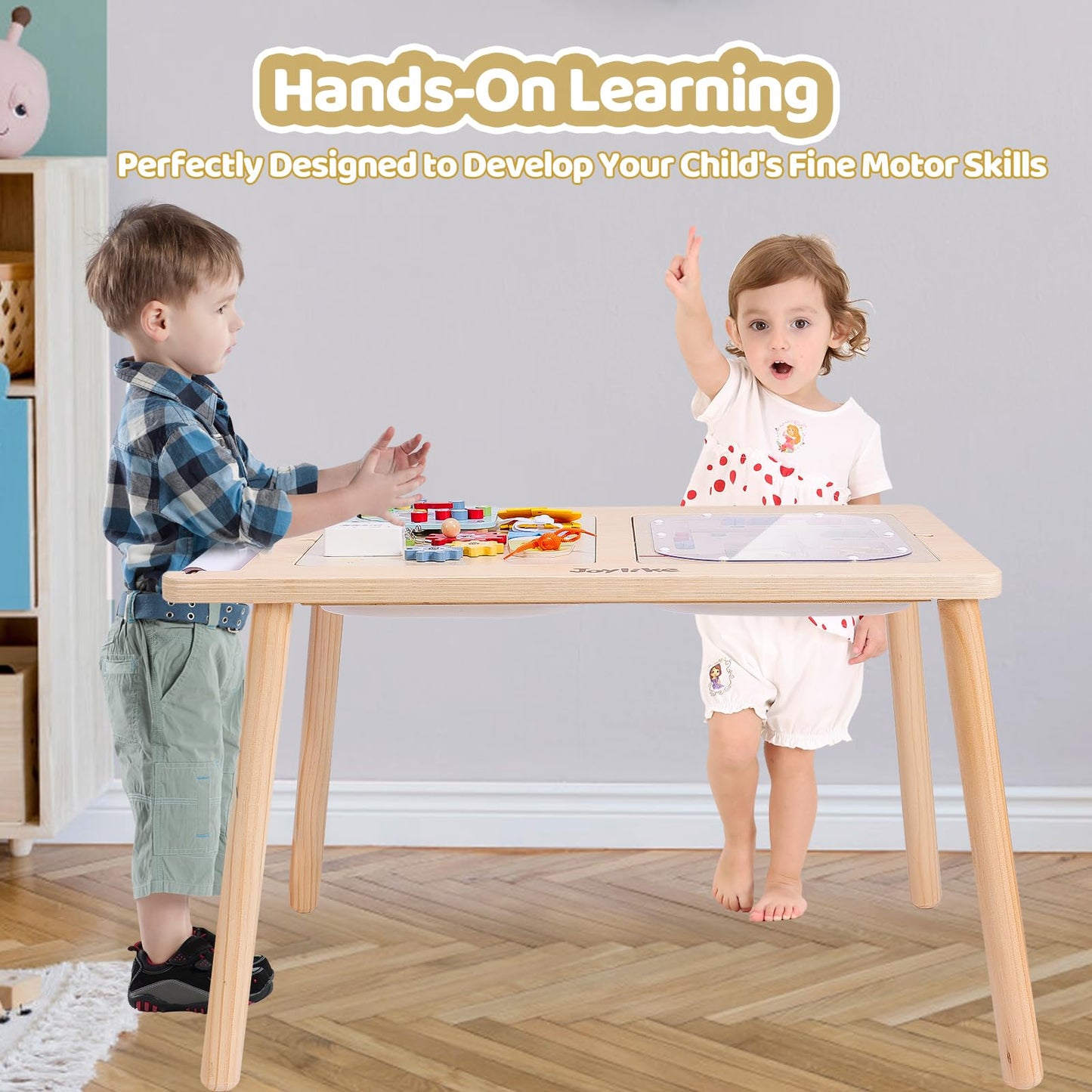 Joylike Sensory Table for Toddlers 1-3 with 2 Large Storage Bins, 4 Montessori Activity Boards and Paper Roll, Educational & Multi-Functional Gift for Kids Draw and Play