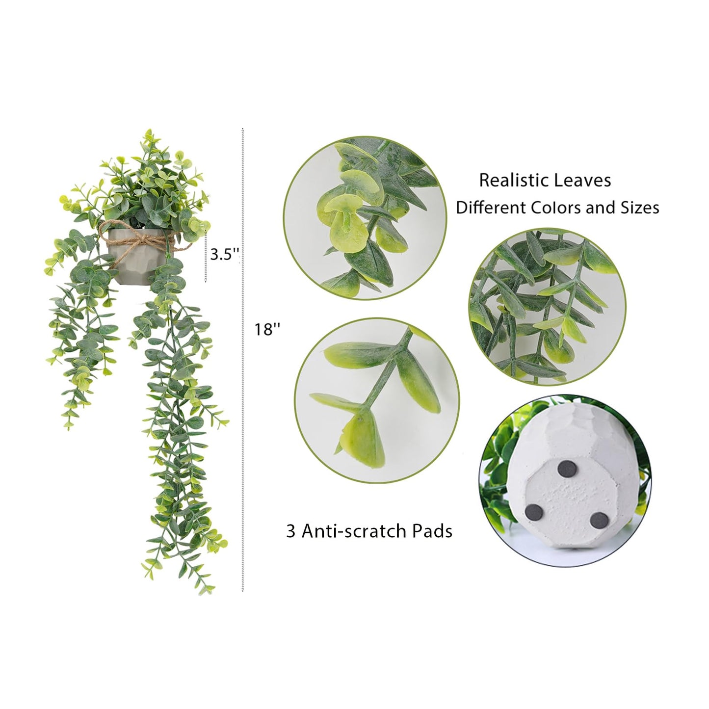 HOFMEFY Artificial Hanging Faux Eucalyptus Plants in Small Gray Geometry Cement Pots with Lanyard for Greenery Wall Shelve Decor (2PCS,Green)