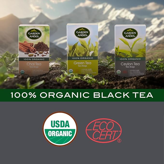 Garden of the Andes - Organic Ceylon Black Tea - 20 Tea Bags per Box, Pack of 6 (120 Tea Bags) - Estate-Grown Single-Origin - Robust Aromatic Flavor, Traceable Farm-to-Cup