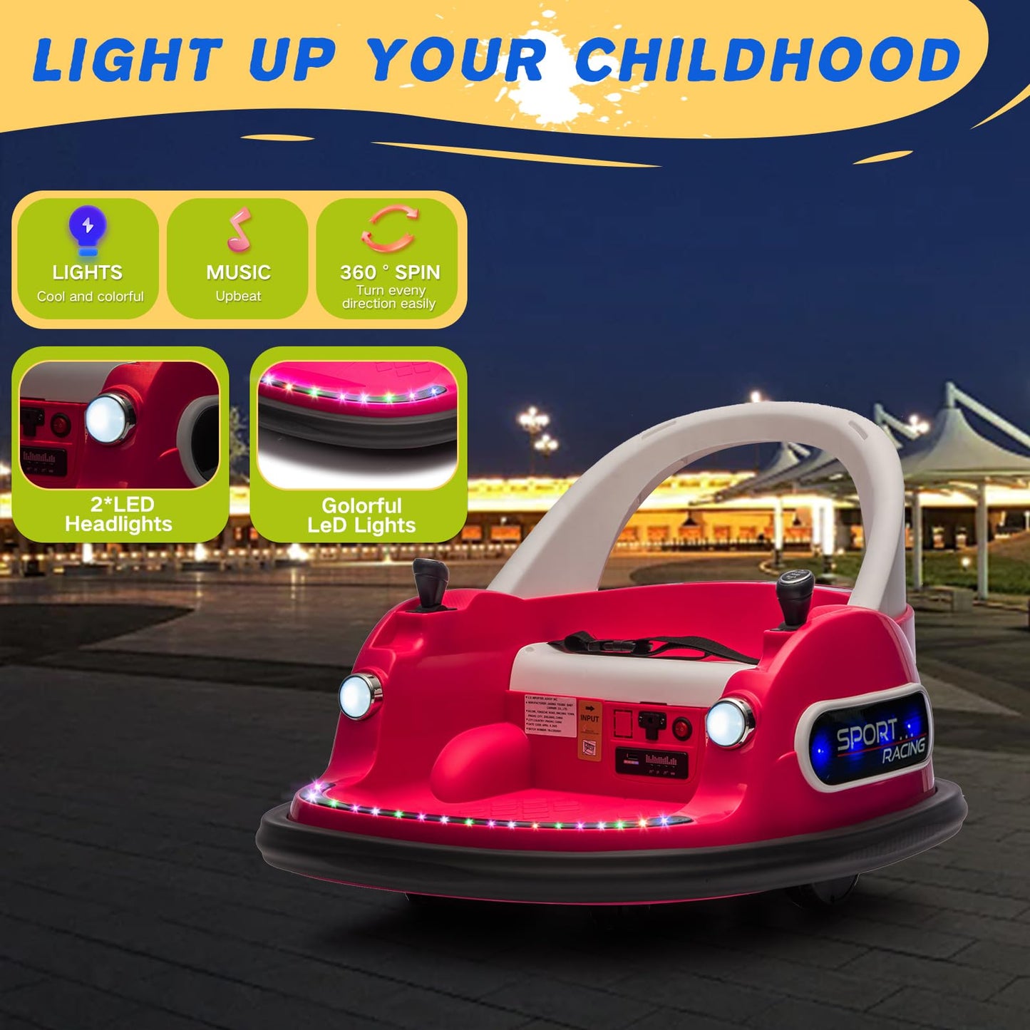 AOKOY Bumper Car for Kids, 12V Kids Ride On Toy with Parent Remote Control, Baby Electric Bumping Car w/ 360 Degree Spin, LED Lights, Rose Pink