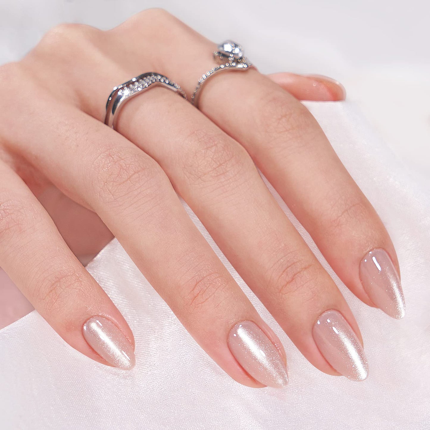 BTArtbox Press On Nails Almond - Soft Gel Fake Nail with Nail Glue, Reusable Opaque Stick On Nails, Aurora Cat Eye & Knightshield