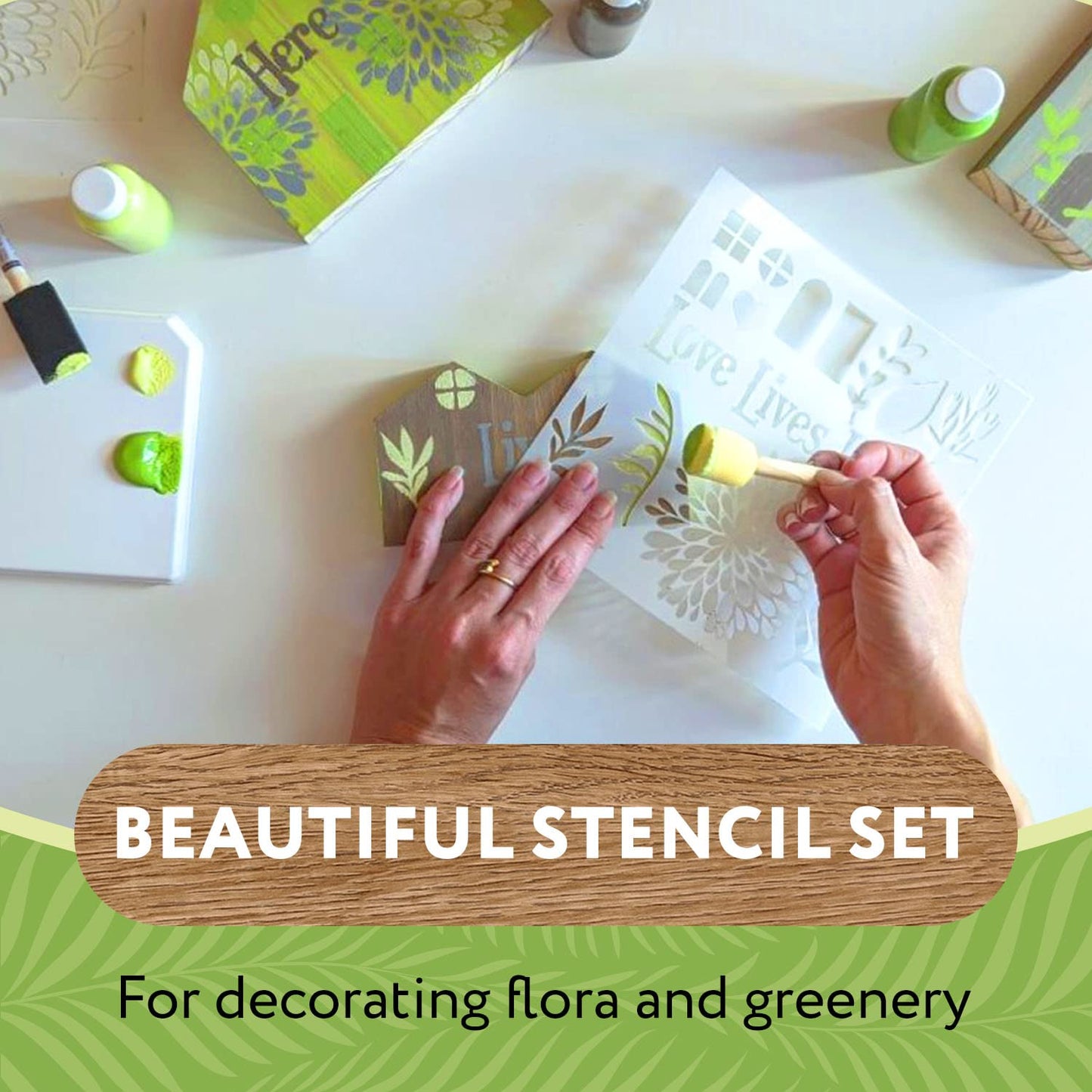 Impresa Wood Table Top House Painting Kit - Vibrant Acrylic Paint Set & Art Supplies - Floral Stencils for Wood House Painting - DIY Craft Kit for Home & Table Decor - 2 Fl Oz Bottles