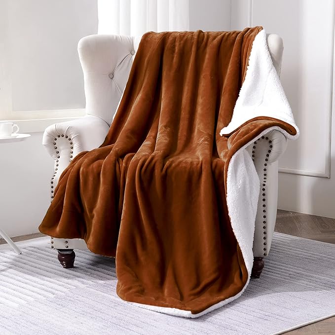 SOCHOW Sherpa Fleece Throw Blanket, Double-Sided Super Soft Luxurious Plush Blanket Twin Size 60 inchx80 inch, Caramel