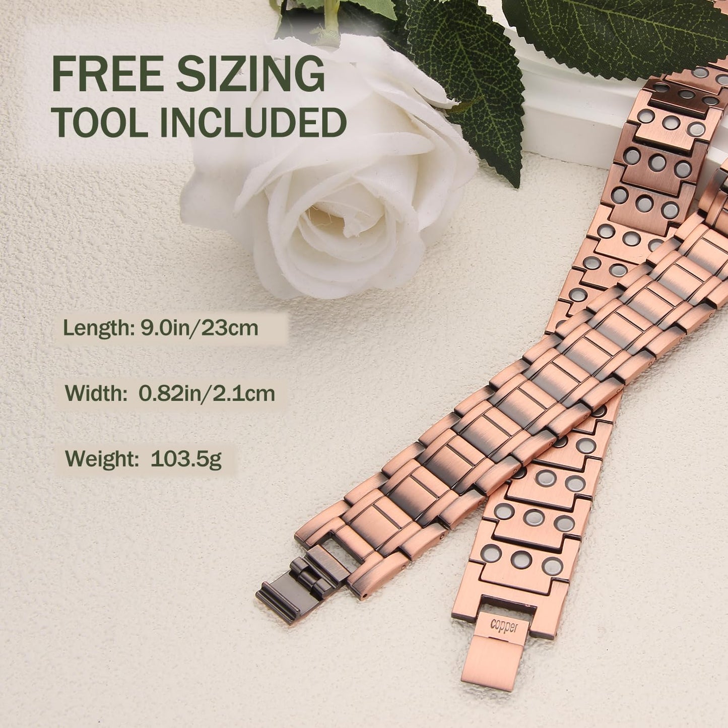 MagEnergy Copper Bracelet for Men, 3-Row Magnet Design, Ultra Strength Magnetic Bracelet 99.99% Pure Copper Wristband Adjustable Jewelry Gift with Sizing Tool