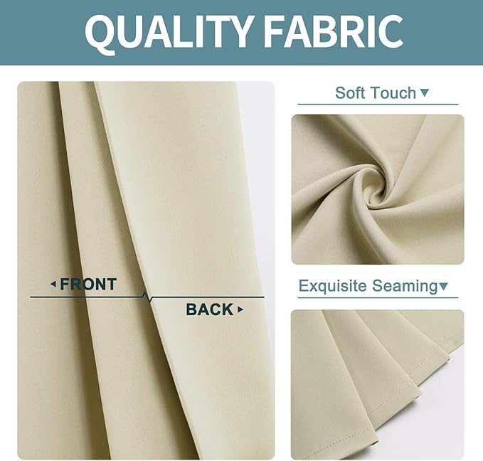 ChrisDowa Small Window Curtains for Kitchen and Bedroom - Grommet Short Thermal Insulated Room Darkening Curtains (2 Panels, Beige, 34 x 36 Inch)