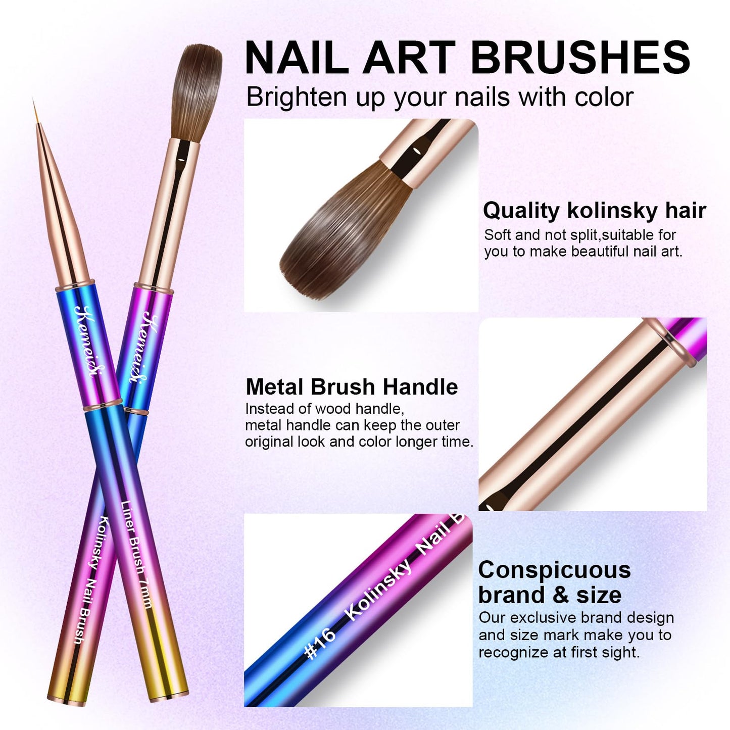 KEMEISI 2PCS Nail Brush - Liner & Kolinsky Art Brush Size #12 for Acrylic Application, Sturdy Handle Oval Shaped Design Tools for Professional Manicure DIY