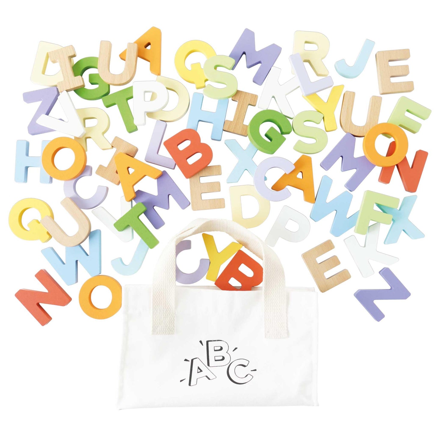 Le Toy Van - Wooden Letters in a Bag Toy, Plastic Free | Suitable for Age 18+ Months